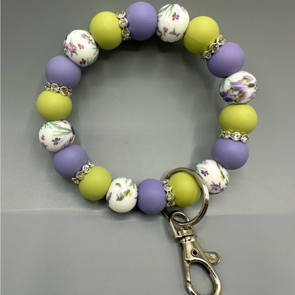 Hands Free Floral Wristlet, Keychain Accessory, Silicone Beads, One of a Kind